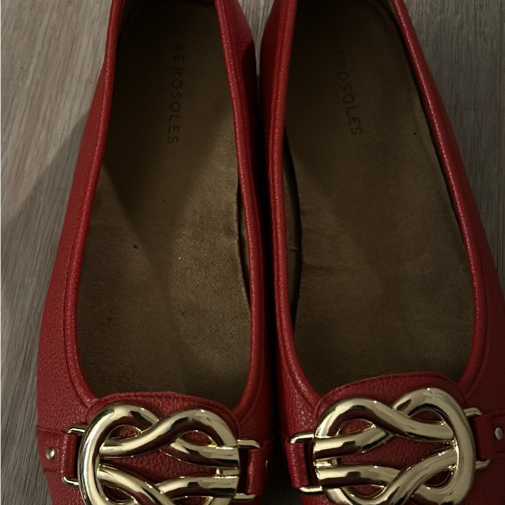 Aerosoles Red Flats with Gold Buckle